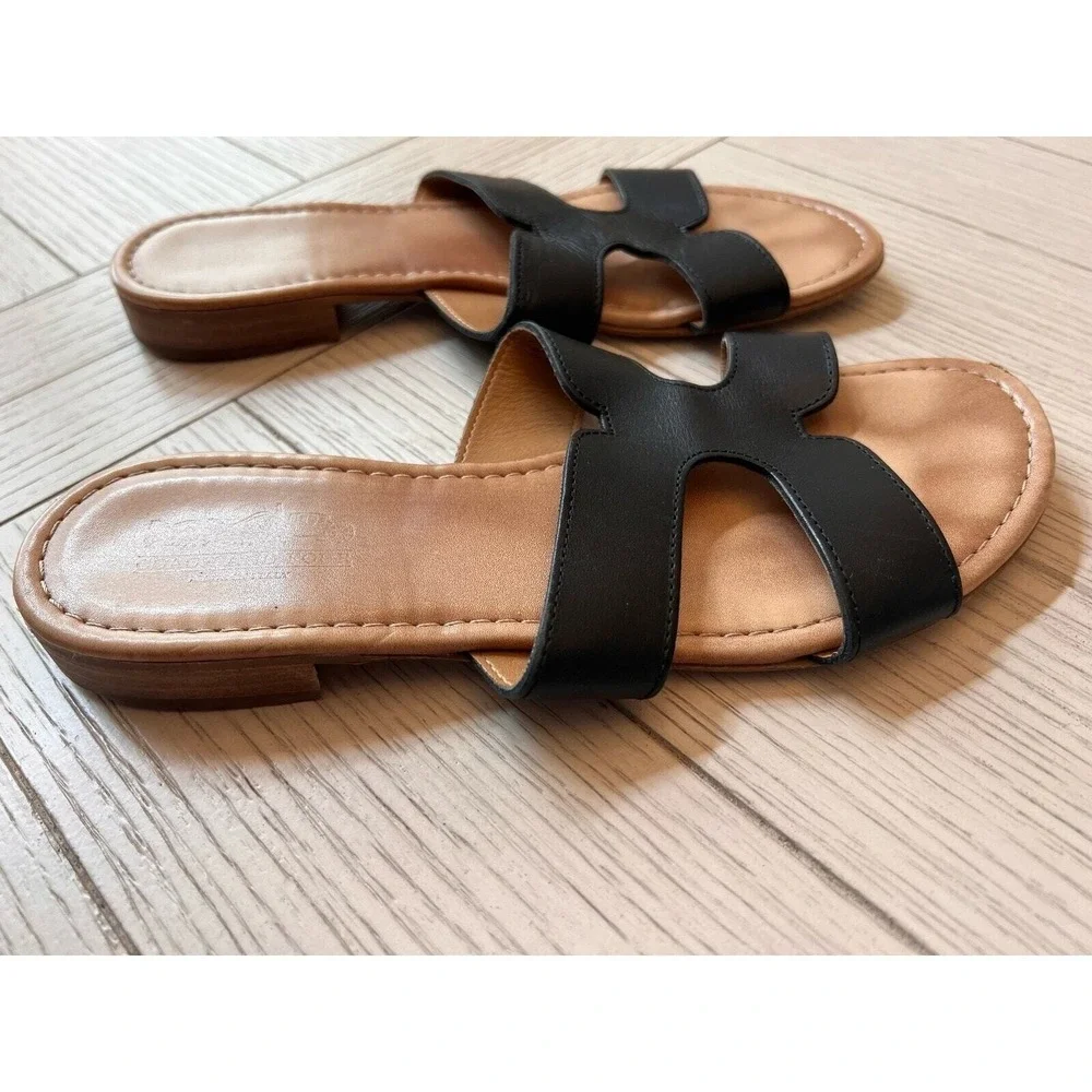 Coach women's size 6‎ black leather slide flat sandals. Boho. Beach. Casual.